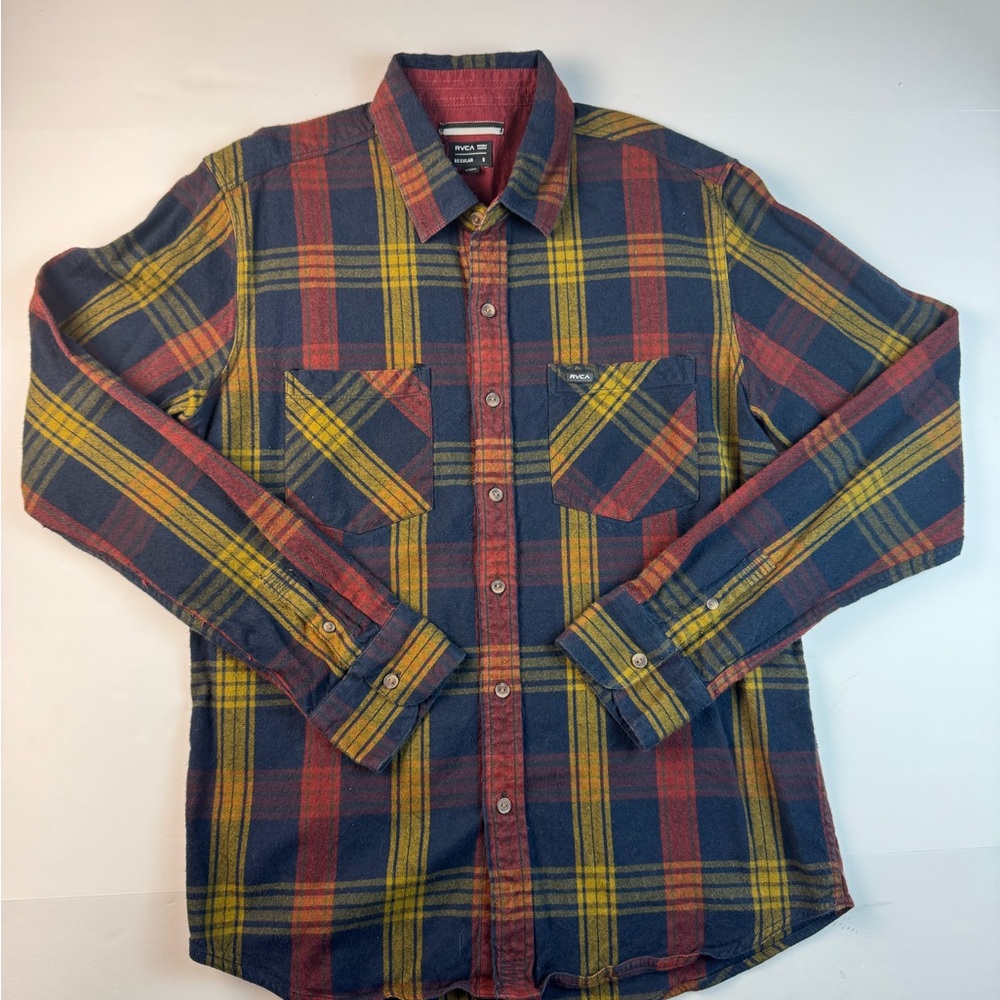 RVCA Men's long sleeve Multicolor Plaid Button Down Flannel Shirt size small - Picture 1 of 6